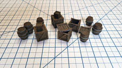 Crates and Barrel Scatter Terrain | D&D Scenery | Tabletop Terrain | Small Crates | Small Barrels | Miniatures | Dungeons and Dragons-1