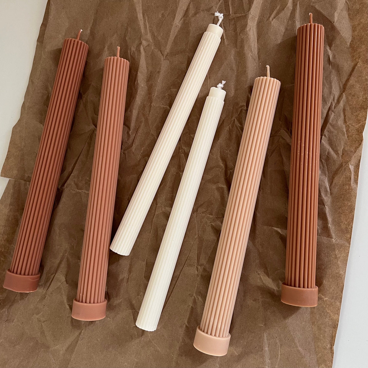 Ribbed Soy Wax Taper Candle: Handmade Unscented Pillar-1