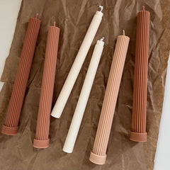 Ribbed Soy Wax Taper Candle: Handmade Unscented Pillar-1