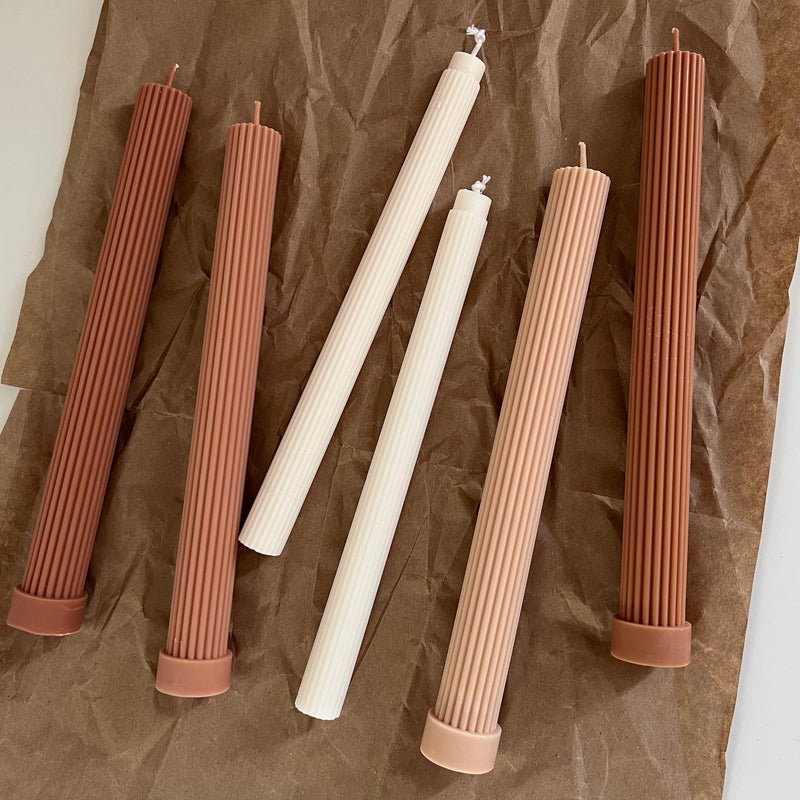 Ribbed Soy Wax Taper Candle: Handmade Unscented Pillar-1