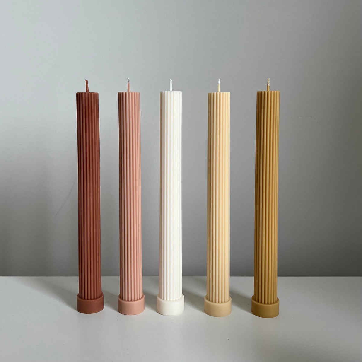 Ribbed Soy Wax Taper Candle: Handmade Unscented Pillar-9