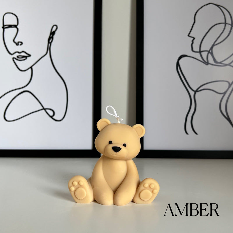 Teddy Bear Candle | Decorative Soy Wax Pillar, Nursery Decor-7