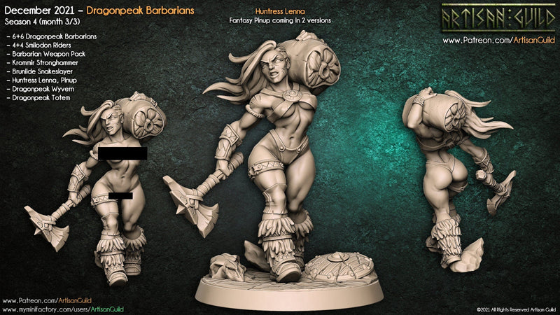 Huntress Lenna - Pinup - Artisan Guild | Barbarian | Fighter | Male | Warrior | Fantasy | Melee | Frostgrave | DnD | Pathfinder-1