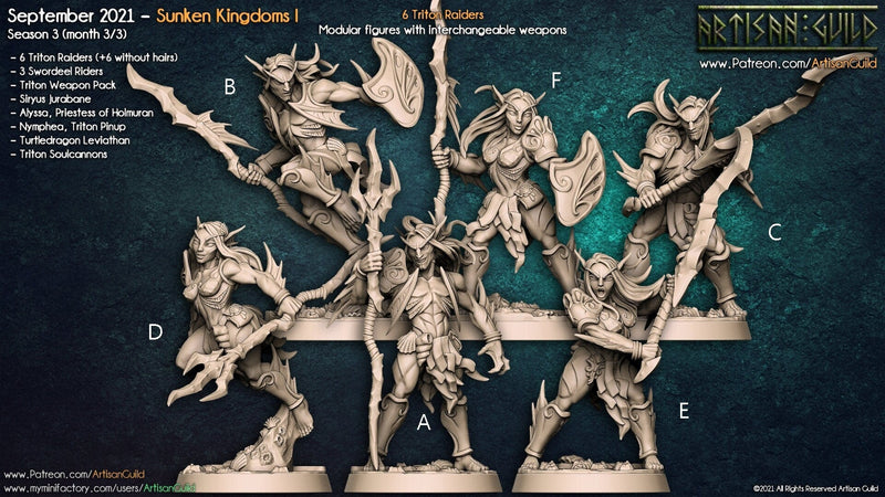 Triton Raiders - Artisan Guild, Triton | Fighter | Male | Female | Ranger | Fantasy | Melee | Ocean | Sea | Spear | DnD | Pathfinder | Sword-1