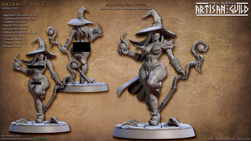 Marwina the Witch - Artisan Guild | Wizard | Sorcerer | Sorceress | Human | Elf | Magic | Caster | Warlock | Pinup | DnD | Pathfinder-1