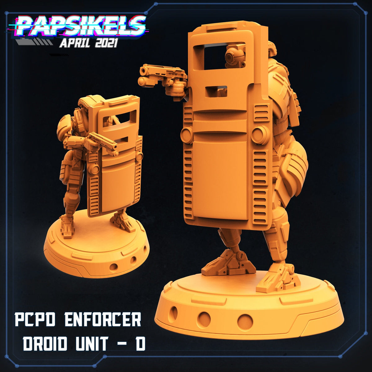 PCPD Enforcer Droid Unit D1 - Papsikels | Cyberpunk | Scifi | Sci-fi | 32mm | Droid | Mechanical | Wargaming | Mech | Police | 32mm-1