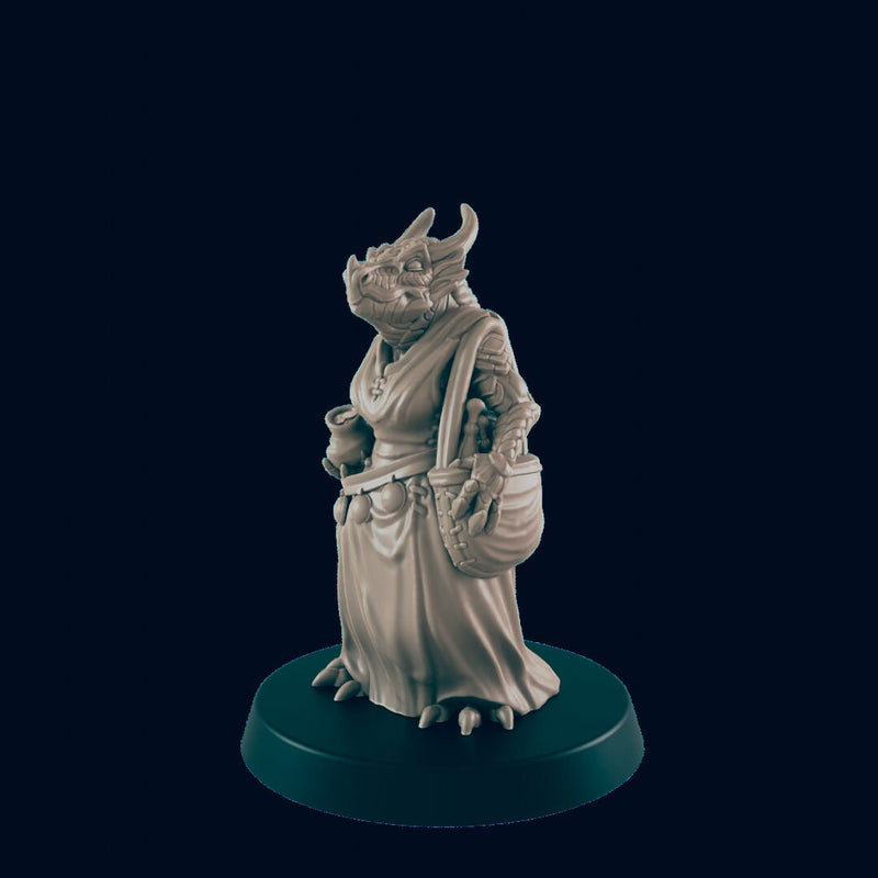 Dragonborn Female Shopper - EC3D | DnD | Dragon | Female | Villager | Peasant | 32mm | Pathfinder | commoner | TTRPG | Wargaming-1