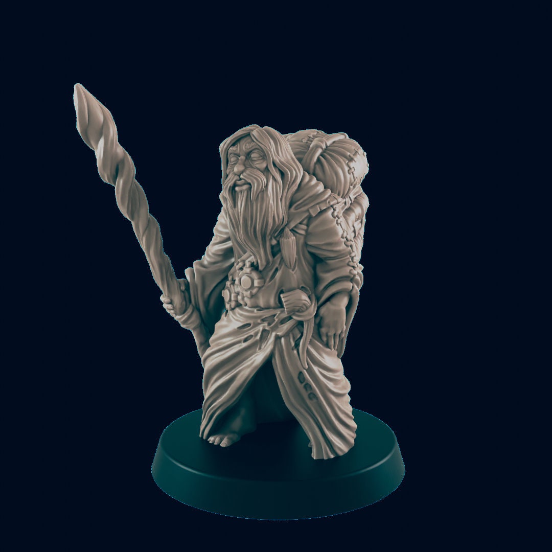 Human Old Traveler - EC3D | DnD | Male | Villager | Druid | Elderly | Guard | 32mm | Pathfinder | commoner | TTRPG | Wargaming |-1