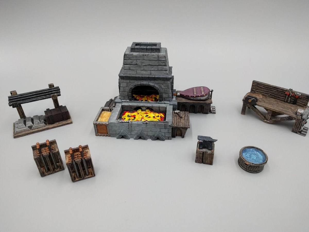 Blacksmith and Forge Scatter - Heroes Hoard | DnD | Tabletop Terrain | Medieval | Scenery | 32mm | Pathfinder | TTRPG | Wargaming