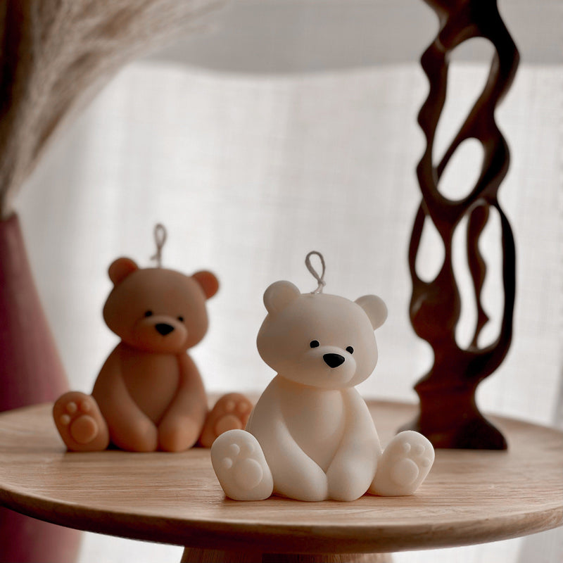 Teddy Bear Candle | Decorative Soy Wax Pillar, Nursery Decor-1