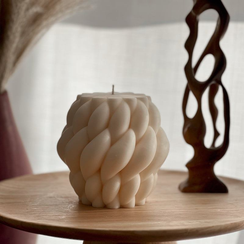 Large Knitted Soy Candle: Twisted Rope Coffee Table Decor-1