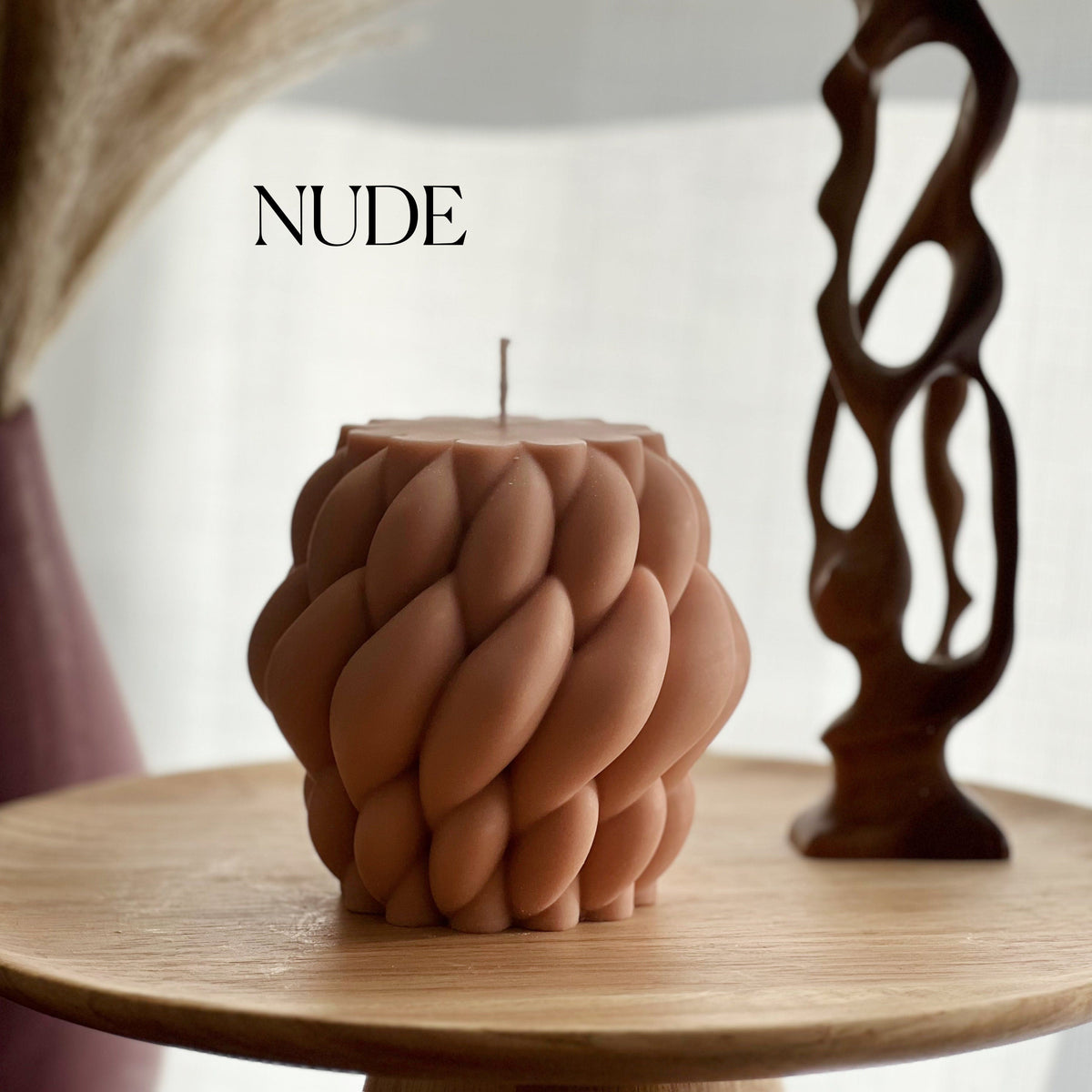 Large Knitted Soy Candle: Twisted Rope Coffee Table Decor-3