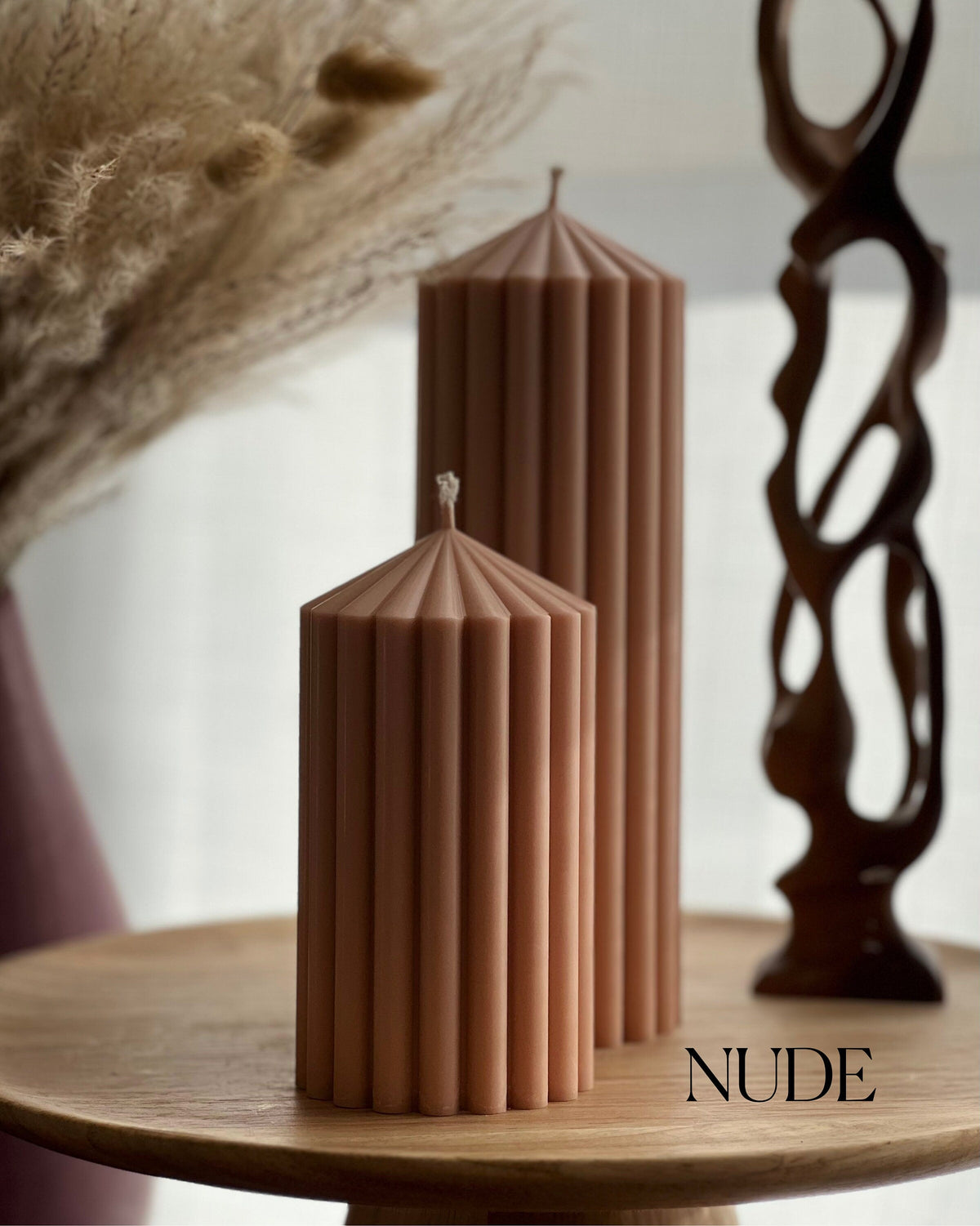 Ribbed Soy Wax Pillar Candle | Handmade Vegan Decor-4