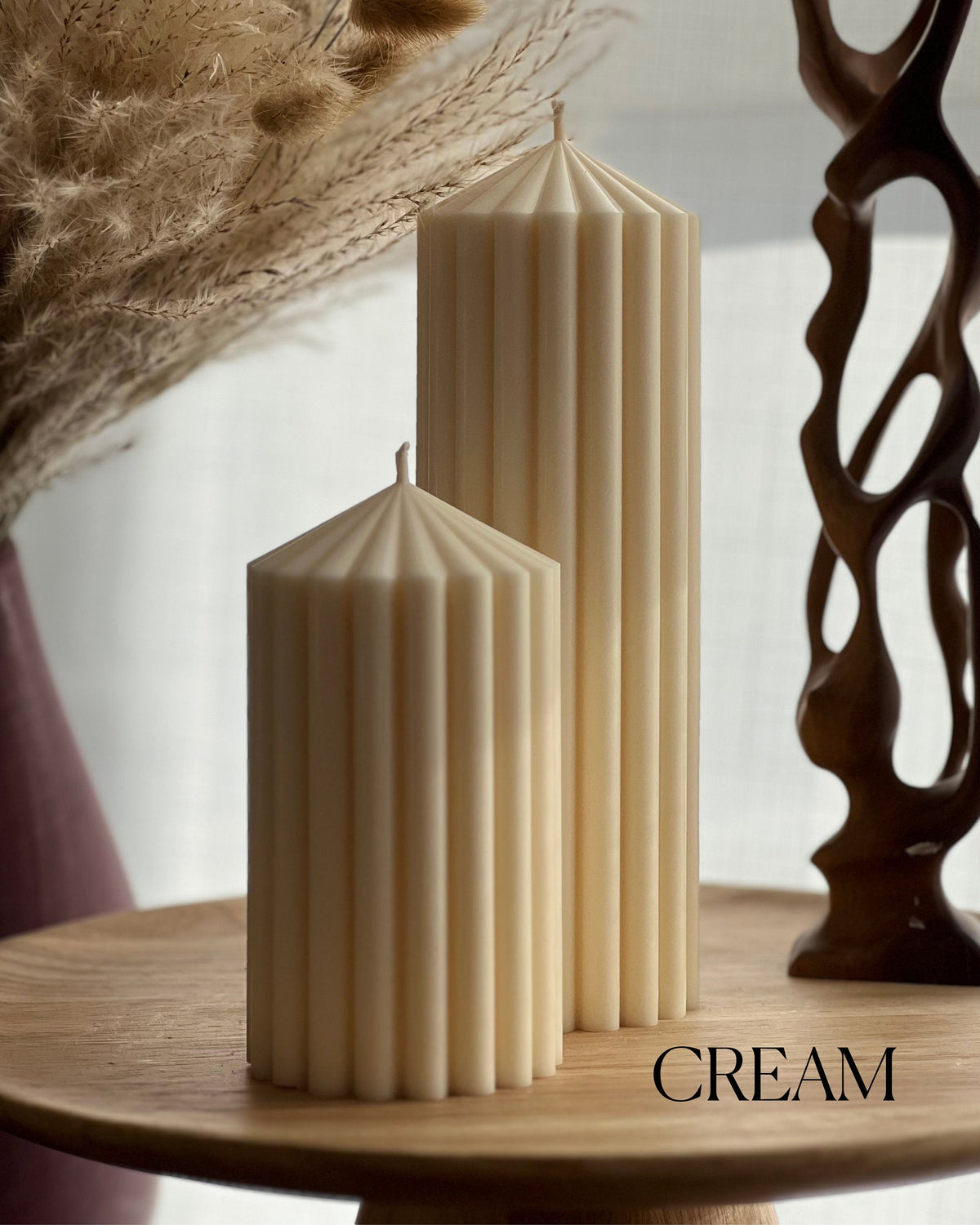 Ribbed Soy Wax Pillar Candle | Handmade Vegan Decor-5