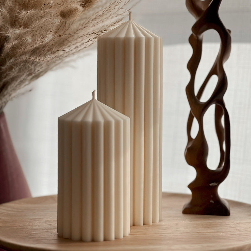 Ribbed Soy Wax Pillar Candle | Handmade Vegan Decor-1