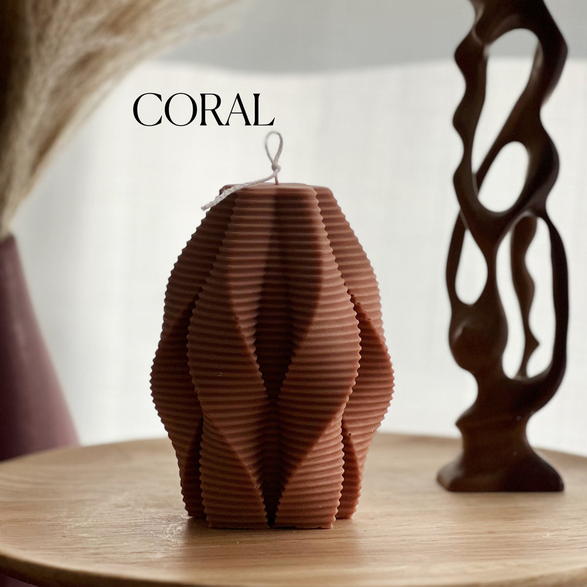 Large Ribbed Swirl Soy Candle: Abstract Geometric Decor-2