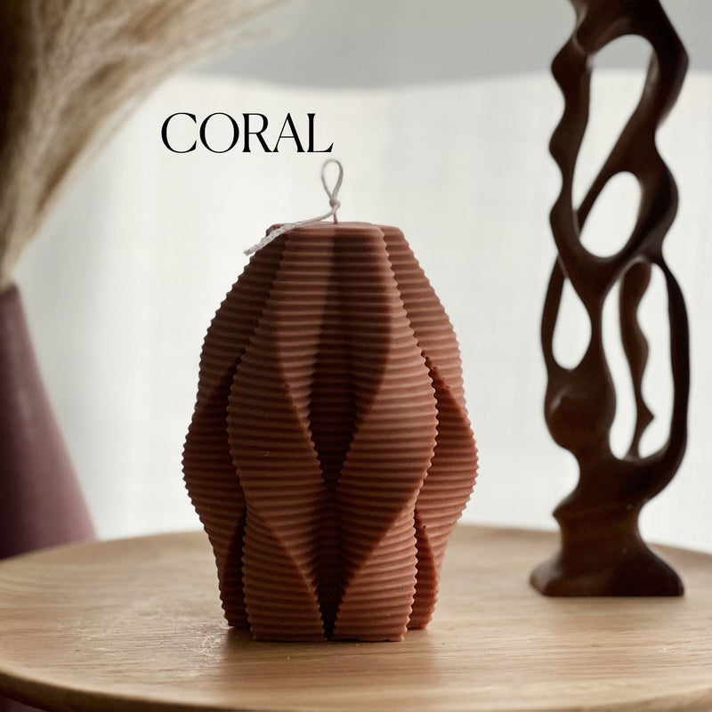 Large Ribbed Swirl Soy Candle: Abstract Geometric Decor-2