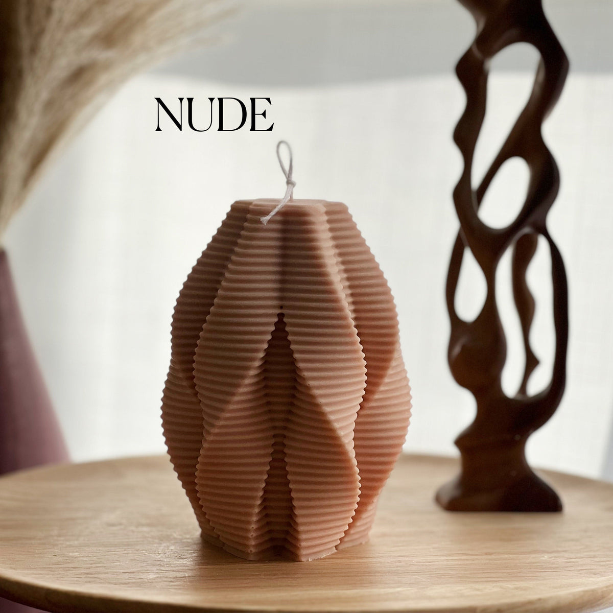 Large Ribbed Swirl Soy Candle: Abstract Geometric Decor-3