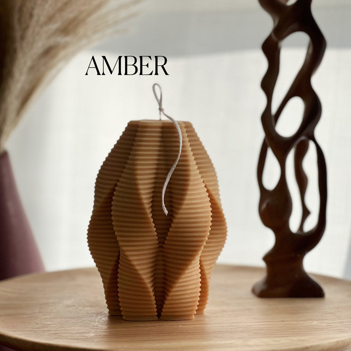 Large Ribbed Swirl Soy Candle: Abstract Geometric Decor-6