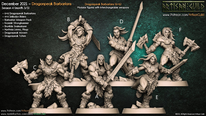 Dragonpeak Barbarians - Artisan Guild | Barbarian | Fighter | Male | Female | Fantasy | Melee | Frostgrave | DnD | Pathfinder-1