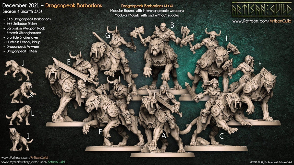 Smilodon Riders - Artisan Guild | Mount | Cat | Barbarian | Fighter | Male | Female | Fantasy | Melee | Frostgrave | DnD | Pathfinder-1