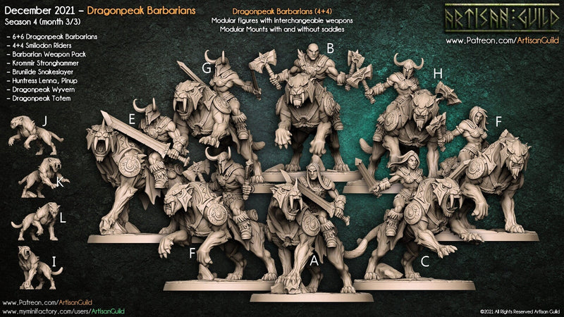 Smilodon Riders - Artisan Guild | Mount | Cat | Barbarian | Fighter | Male | Female | Fantasy | Melee | Frostgrave | DnD | Pathfinder-1