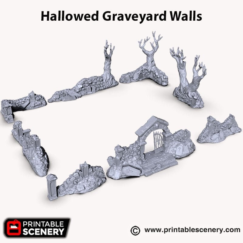 Hallowed Graveyard Walls - Shadowfey Ruins, DnD, Pathfinder 15mm, 28mm, 32mm, wargaming scenery, tabletop terrain, building-2