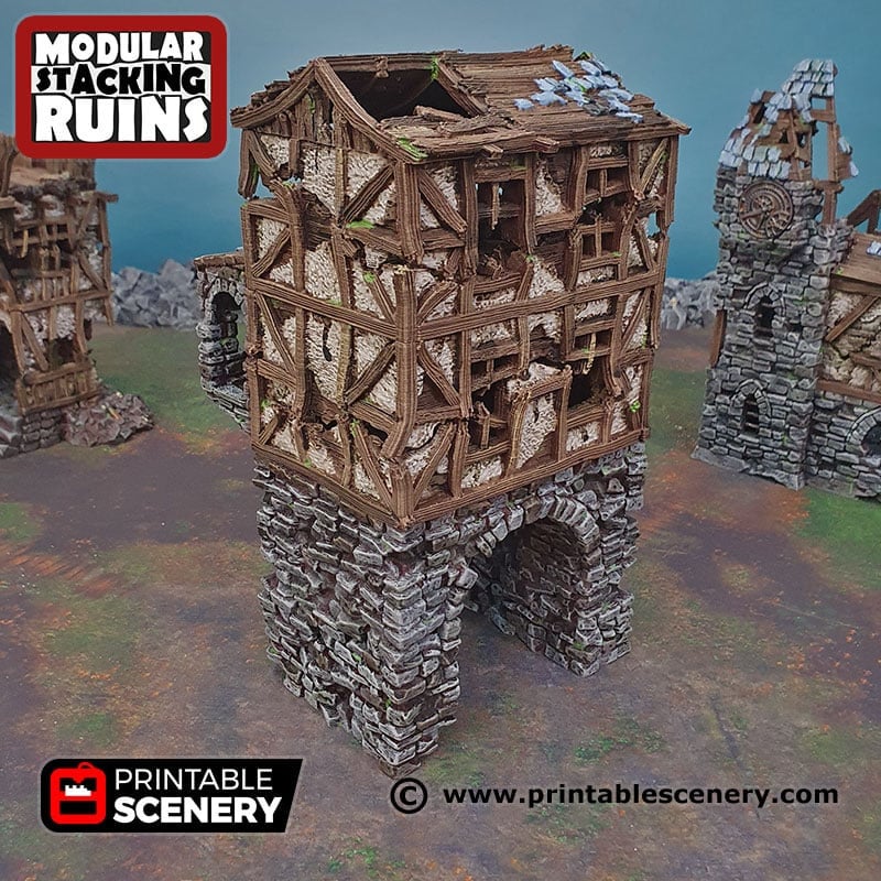 Ruined Gatehouse Entrance Gate - Shadowfey Ruins, DnD, Pathfinder 15mm, 28mm, 32mm, wargaming scenery, tabletop terrain, building-2