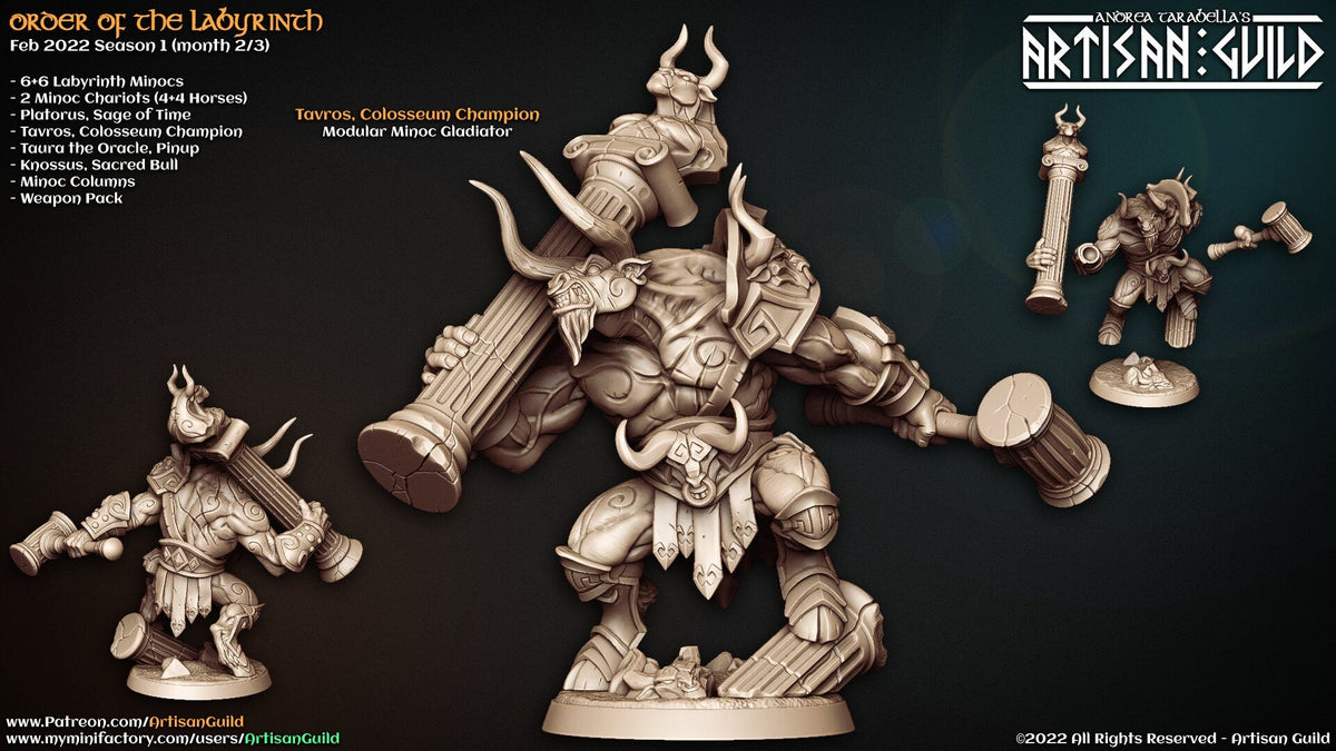 Tavros Colosseum Champion - Artisan Guild | Minotaur | Barbarian | Fighter | Male | Fantasy | Melee | Warrior, Frostgrave | DnD | Pathfinder-1