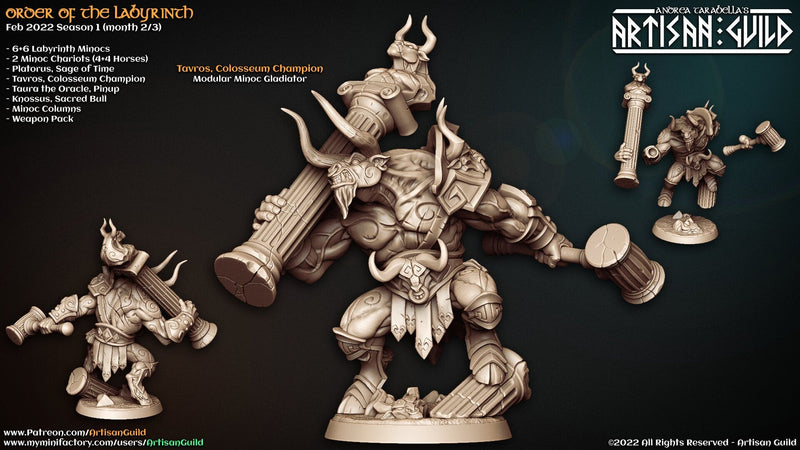 Tavros Colosseum Champion - Artisan Guild | Minotaur | Barbarian | Fighter | Male | Fantasy | Melee | Warrior, Frostgrave | DnD | Pathfinder-1