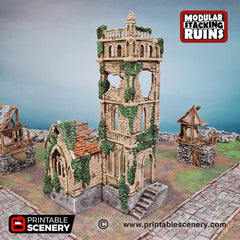 Bell Tower and Sept - Shadowfey Ruins, DnD, Pathfinder 15mm, 28mm, 32mm, wargaming scenery, belltower, building, D&D-1