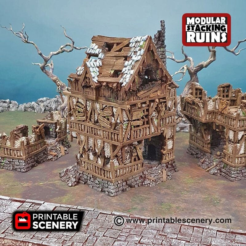 Squatter Townhouse - Shadowfey Ruins, DnD, Pathfinder 15mm, 28mm, 32mm, wargaming terrain, modular building, D&D bolt action-1