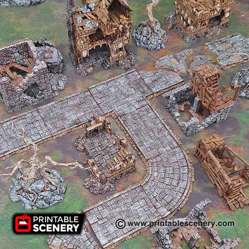 Flagstone Streets - Roads of Ruin Shadowfey, DnD, Pathfinder, 15mm, 28mm, 32mm, wargaming terrain, scatter, D&D, scenery, modular-2