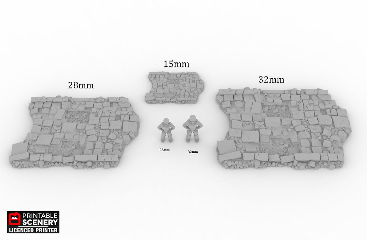 Broken Flagstone Streets - Roads of Ruin Shadowfey, DnD, Pathfinder, 15mm, 28mm, 32mm, wargaming terrain, scatter, D&D, modular-2