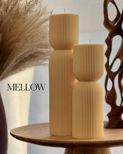 Ribbed Hourglass Soy Candle: Sculptural Striped Pillar, Minimalist Decor-4