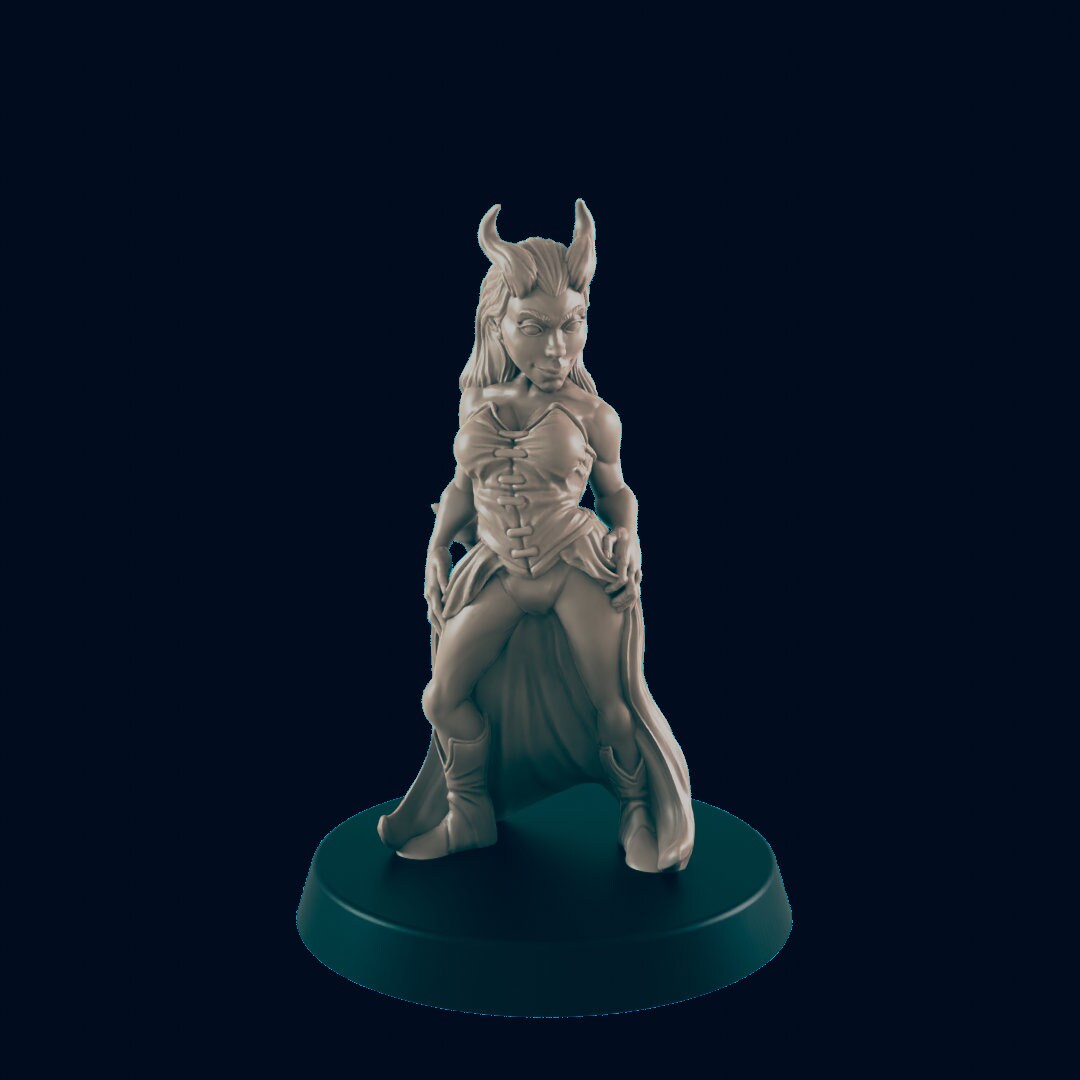Tiefling Courtesan - EC3D | DnD | Demon | Female | Villager | Pinup | bard | 32mm | Pathfinder | commoner | TTRPG | Wargaming