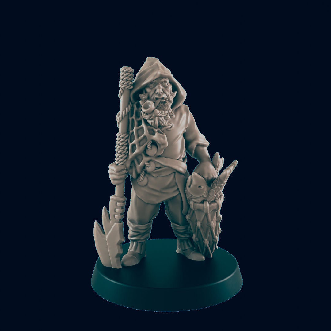 Half-Orc Male Fisherman - EC3D | DnD | Male | Orc | Villager | Peasant | 32mm | Pathfinder | commoner | TTRPG | Wargaming | Fish