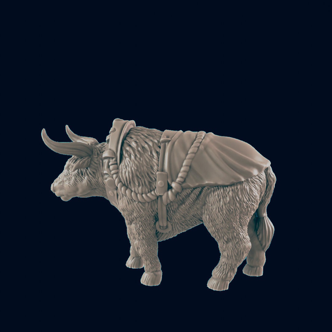 Harnessed Oxen - EC3D | DnD | Animal | Cow | Bull | Commoner | 32mm | Pathfinder | Pig | TTRPG | Wargaming-2