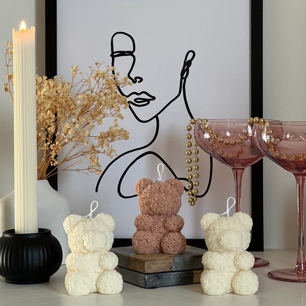 Rose Teddy Bear Candle: Hand Poured Soy Wax Blend Home Decor-2