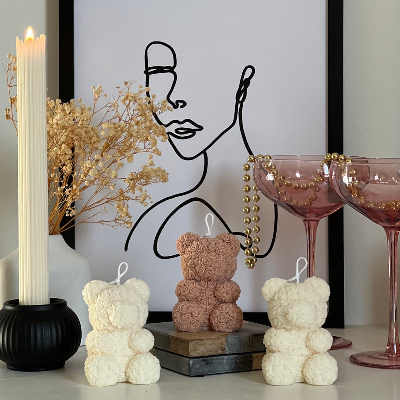 Rose Teddy Bear Candle: Hand Poured Soy Wax Blend Home Decor-2