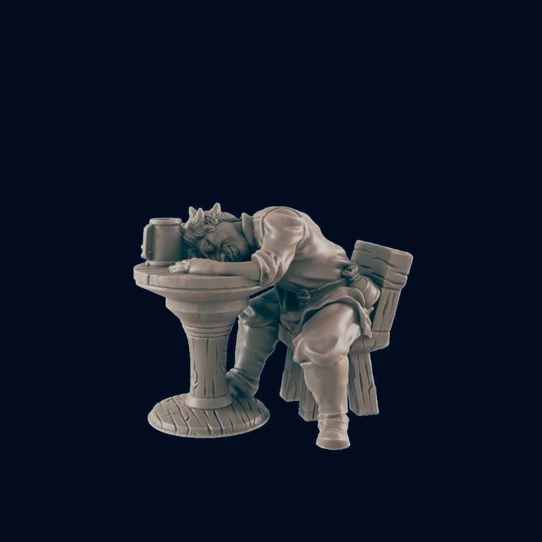 Human Drunkard at Table - EC3D | DnD | Male | Peasant | Villager | Commoner | 32mm | Pathfinder | commoner | TTRPG | Wargaming-1