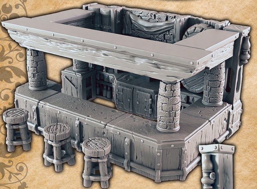Tavern Bar and Barkeep - EC3D | DnD | Tabletop Terrain | Villager | Minotaur | 32mm | Pathfinder | commoner | TTRPG | Wargaming |-3