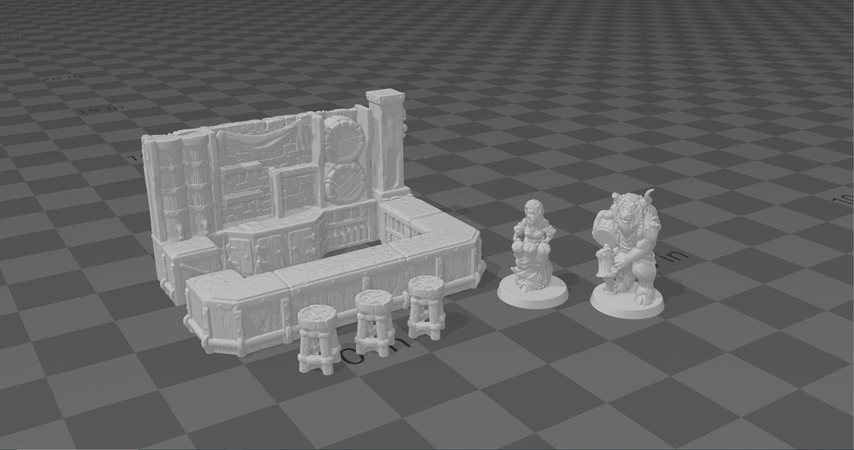 Tavern Bar and Barkeep - EC3D | DnD | Tabletop Terrain | Villager | Minotaur | 32mm | Pathfinder | commoner | TTRPG | Wargaming |-2