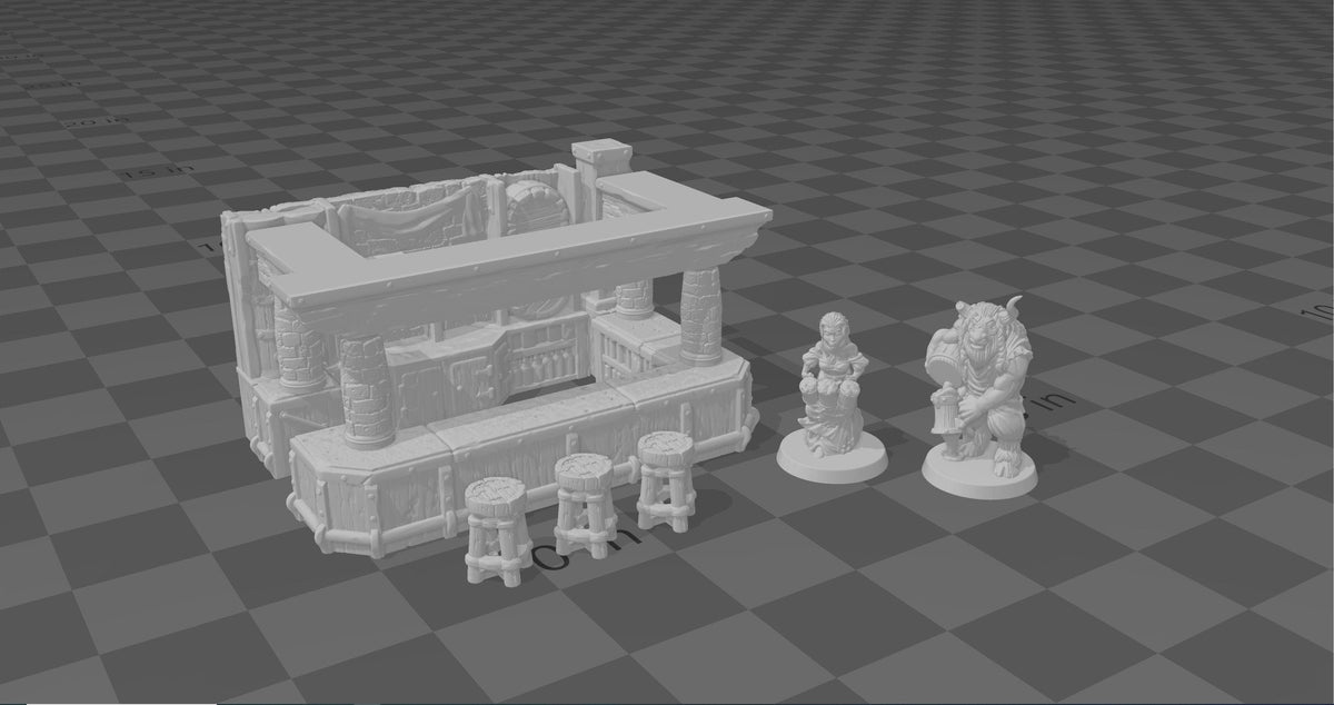 Tavern Bar and Barkeep - EC3D | DnD | Tabletop Terrain | Villager | Minotaur | 32mm | Pathfinder | commoner | TTRPG | Wargaming |-1