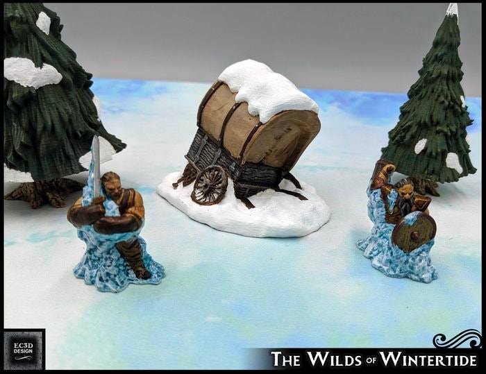 Broken Snowy Wagon - EC3D | DnD | Tabletop Terrain | Snow | Scatter Scenery | 32mm | Pathfinder | Frostgrave | TTRPG | Wargaming-1