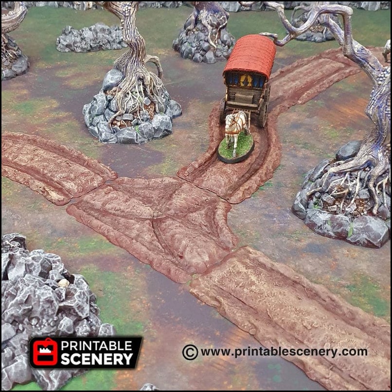 Forest Cart Tracks 12pc - Shadowfey Wilds, DnD 5E, Pathfinder 2E 15mm, 28mm, 32mm, wargaming terrain, scatter scenery, D&D-3