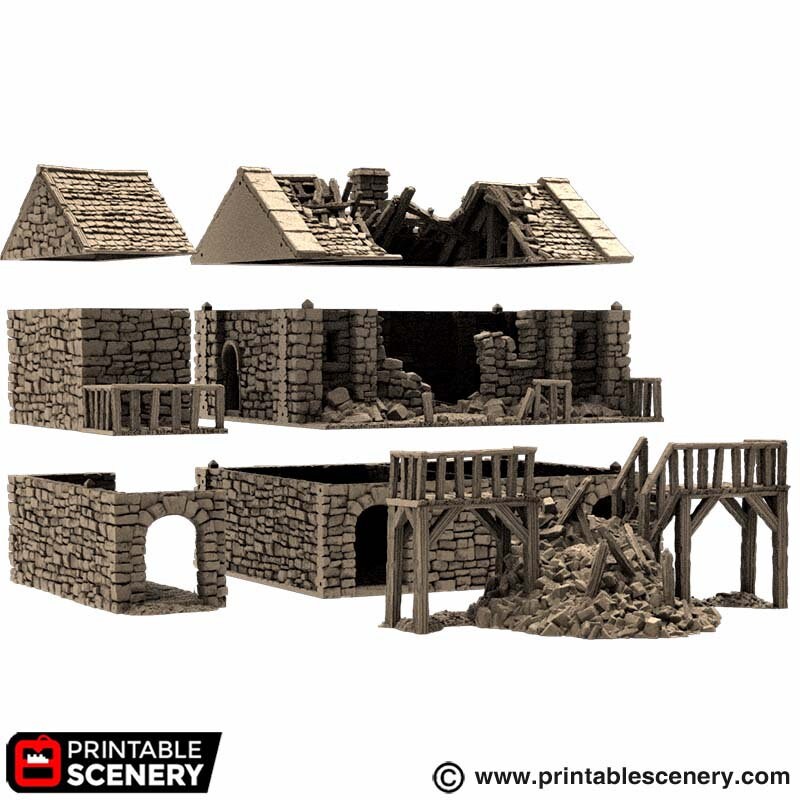 Ruined Black Rock Barracks - King and Country, DnD, Pathfinder, 15mm, 28mm, 32mm, wargaming terrain, scatter scenery D&D medieval-5