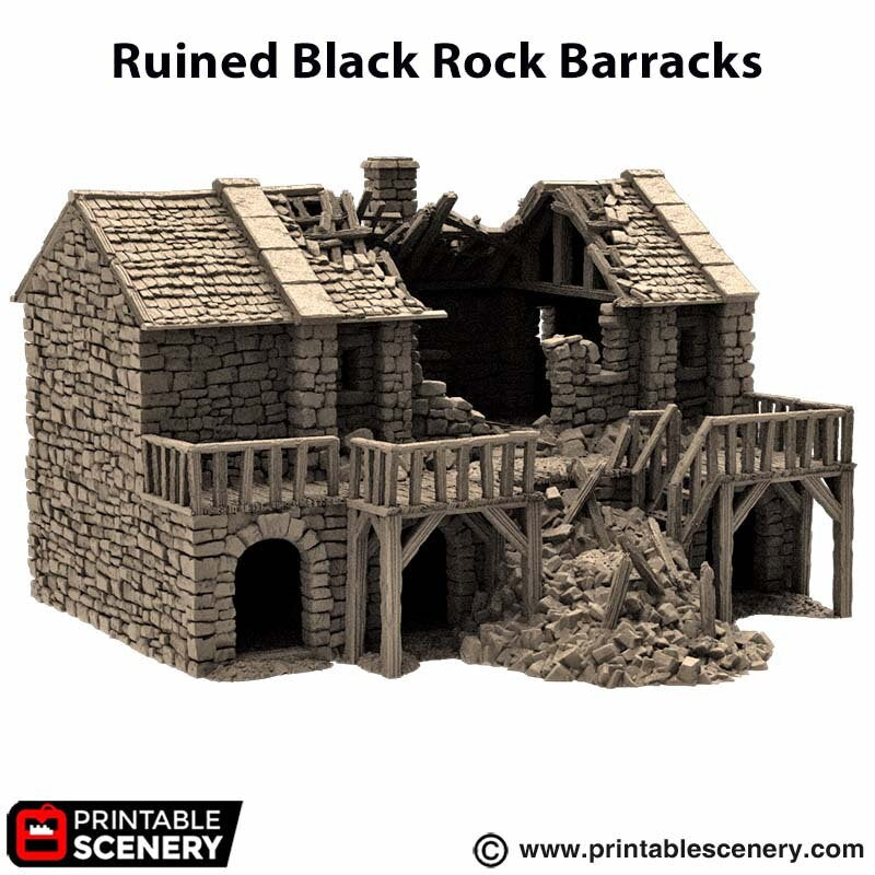 Ruined Black Rock Barracks - King and Country, DnD, Pathfinder, 15mm, 28mm, 32mm, wargaming terrain, scatter scenery D&D medieval-6