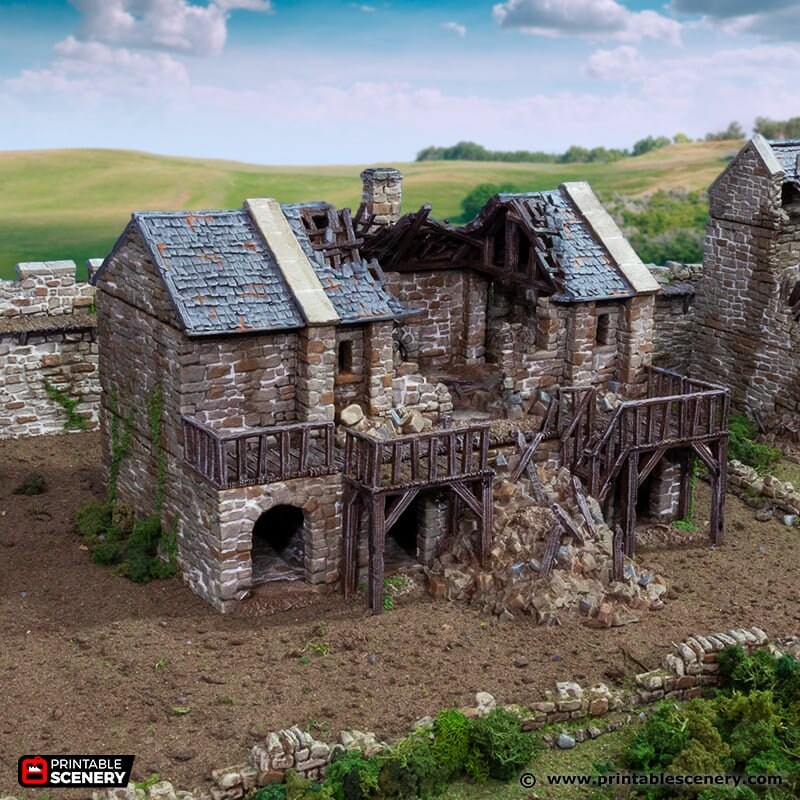 Ruined Black Rock Barracks - King and Country, DnD, Pathfinder, 15mm, 28mm, 32mm, wargaming terrain, scatter scenery D&D medieval-1