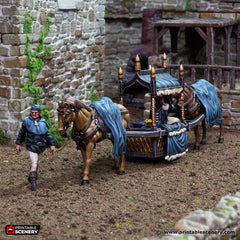 Two Horse Litter - King and Country, DnD 5E, Pathfinder 2E 15mm, 28mm, 32mm, wargaming terrain, scatter scenery, D&D village town-1